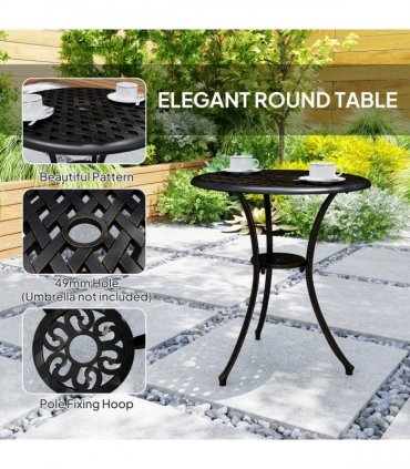 Outsunny 3 PCs Garden Bistro Set Outdoor Garden Furniture Set w/ Umbrella Hole