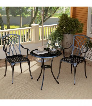 Outsunny 3 PCs Garden Bistro Set Outdoor Garden Furniture Set w/ Umbrella Hole