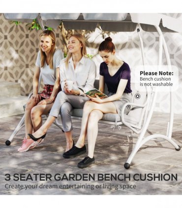 Outsunny 3 Seater Garden Bench Cushion Outdoor Seat Pad w/ Ties Light Grey