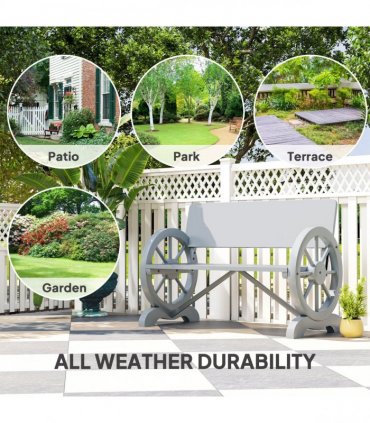 Outsunny Wooden Garden Bench Outdoor Loveseat with High Back, Grey