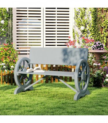 Outsunny Wooden Garden Bench Outdoor Loveseat with High Back, Grey