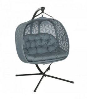 Outsunny Double Hanging Swing Chair w/ Stand & Cup Holders, Charcoal Grey