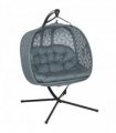 Outsunny Double Hanging Swing Chair w/ Stand & Cup Holders, Charcoal Grey