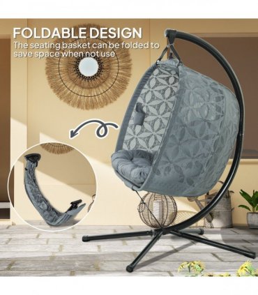 Outsunny Double Hanging Swing Chair w/ Stand & Cup Holders, Charcoal Grey