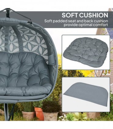 Outsunny Double Hanging Swing Chair w/ Stand & Cup Holders, Charcoal Grey