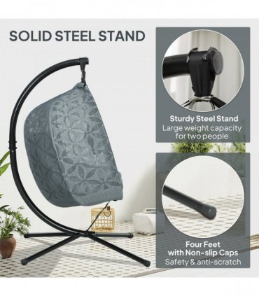 Outsunny Double Hanging Swing Chair w/ Stand & Cup Holders, Charcoal Grey