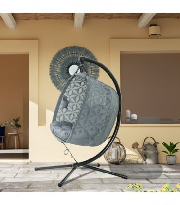 Outsunny Double Hanging Swing Chair w/ Stand & Cup Holders, Charcoal Grey