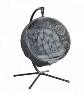Outsunny Hanging Swing Chair w/ Metal Stand & Side Pocket, Charcoal Grey
