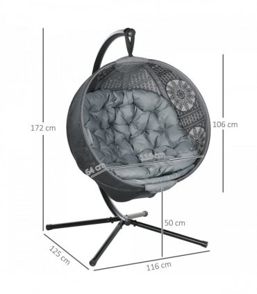 Outsunny Hanging Swing Chair w/ Metal Stand & Side Pocket, Charcoal Grey