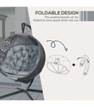 Outsunny Hanging Swing Chair w/ Metal Stand & Side Pocket, Charcoal Grey