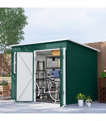 Outsunny 8.5 x 6ft Galvanised Steel Garden Shed with Foundation Kit, Green