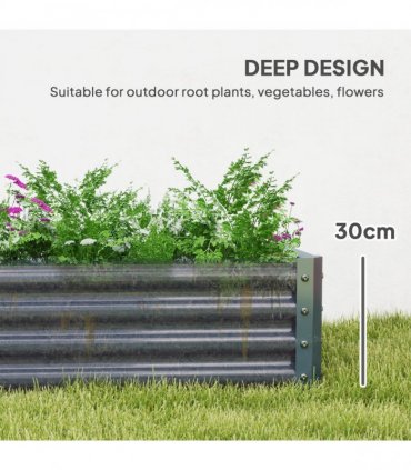 Outsunny Galvanised Raised Garden Bed, 180x90x30cm Raised Bed, Silver