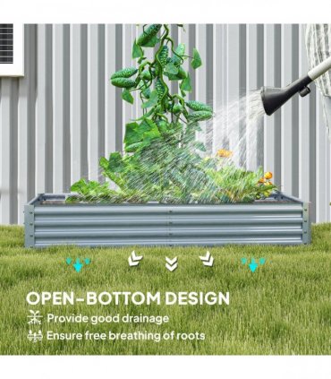 Outsunny Galvanised Raised Garden Bed, 180x90x30cm Raised Bed, Silver
