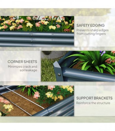 Outsunny Galvanised Raised Garden Bed, 180x90x30cm Raised Bed, Silver