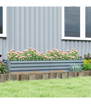 Outsunny Galvanised Raised Garden Bed, 180x90x30cm Raised Bed, Silver