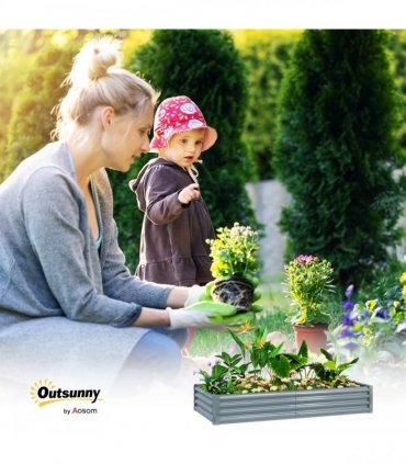 Outsunny Galvanised Raised Garden Bed, 180x90x30cm Raised Bed, Silver