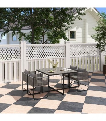 Outsunny Rattan Dining Set, Rattan Cube Dining Sets w/ Space-saving Design
