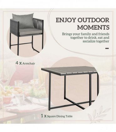 Outsunny Rattan Dining Set, Rattan Cube Dining Sets w/ Space-saving Design