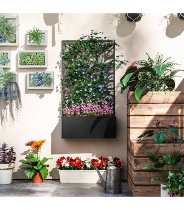 Outsunny Metal Raised Garden Bed with Trellis, Outdoor Elevated Planter Box