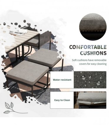 Outsunny Rattan Dining Set, Garden Table & Chair Sets w/ Space-saving Design