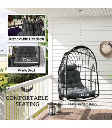 Outsunny Rattan Egg Chair with Installation Kit, Indoor Outdoor Swing Chair