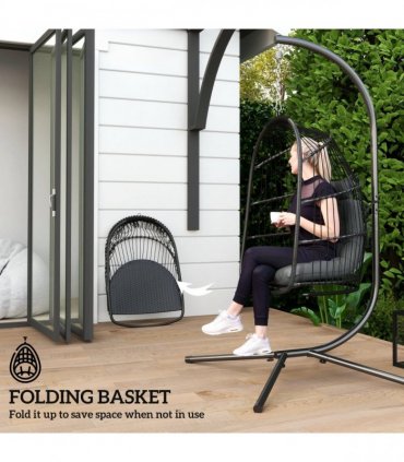 Outsunny Rattan Egg Chair with Installation Kit, Indoor Outdoor Swing Chair