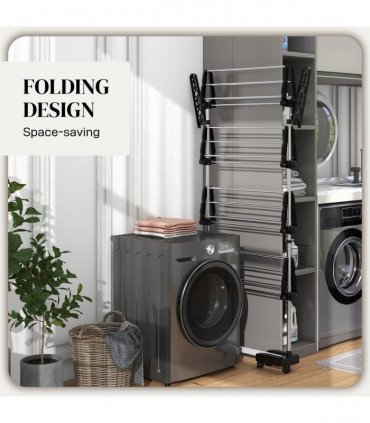 HOMCOM 4-Tier Large Clothes Airer Stainless Steel Clothes Drying Rack Black