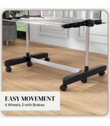 HOMCOM 4-Tier Large Clothes Airer Stainless Steel Clothes Drying Rack Black