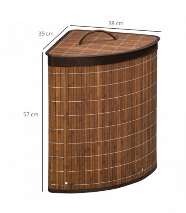 HOMCOM 55L Bamboo Corner Laundry Hamper Bamboo Laundry Basket Brown