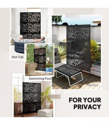 Stylish Black Bamboo Privacy Screen - Outdoor Steel Frame Divider