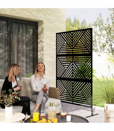 Outsunny Decorative Outdoor Divider Privacy Panel with Stand, Rhombus Black