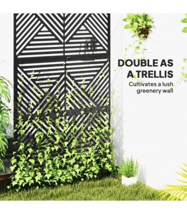 Outsunny Decorative Outdoor Divider Privacy Panel with Stand, Rhombus Black