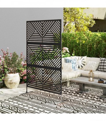 Outsunny Decorative Outdoor Divider Privacy Panel with Stand, Rhombus Black