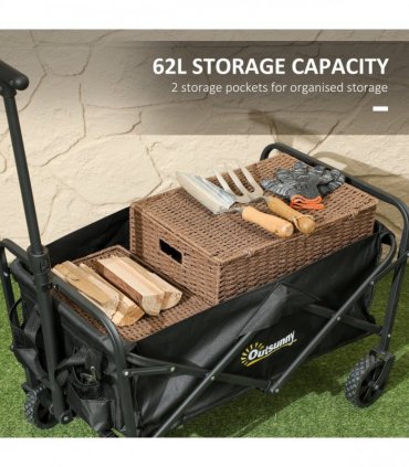 Outsunny 62L Festival Trolley, 120kg Heavy Duty Folding Trolley Cart, Black