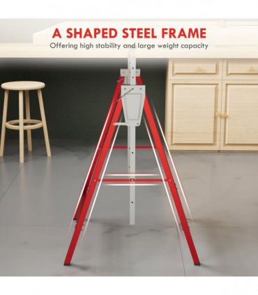 HOMCOM Set Of 2 Steel Saw Horses Telescopic Builders Work Bench Folding Red