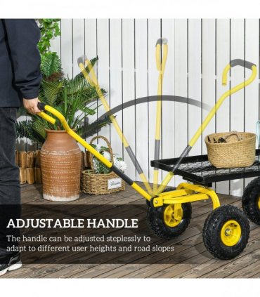 Garden Trolley Cart with Pneumatic Wheels and Rotating Handle, Yellow