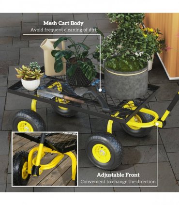 Garden Trolley Cart with Pneumatic Wheels and Rotating Handle, Yellow