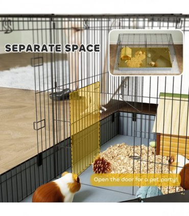 PawHut Guinea Pig Cage, 2 in 1 Rabbit Cage Pet Playpen for Hedgehogs, Black