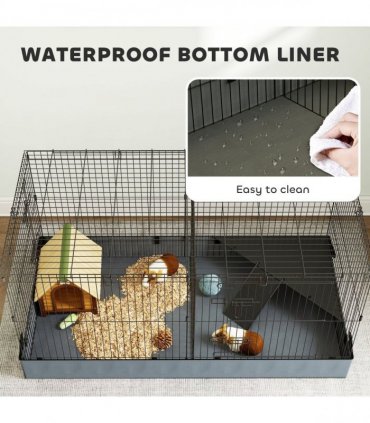 PawHut Guinea Pig Cage, 2 in 1 Rabbit Cage Pet Playpen for Hedgehogs, Black