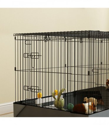 PawHut Guinea Pig Cage, 2 in 1 Rabbit Cage Pet Playpen for Hedgehogs, Black