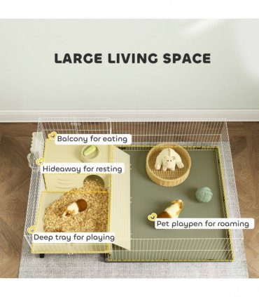 PawHut Small Animal Cage, Guinea Pig Cage with Removable Pet Playpen, Beige