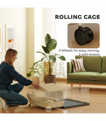 PawHut Small Animal Cage, Guinea Pig Cage with Removable Pet Playpen, Beige