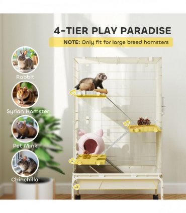 PawHut 4 Levels Rolling Small Animal Cage, Rabbit Cage with 15cm Deep Bottom