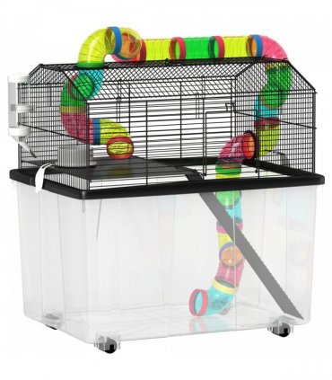 PawHut Hamster Cage with 31cm Deep Tray, Tube System, 58 x 43 x 57cm