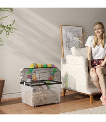 PawHut Hamster Cage with 31cm Deep Tray, Tube System, 58 x 43 x 57cm