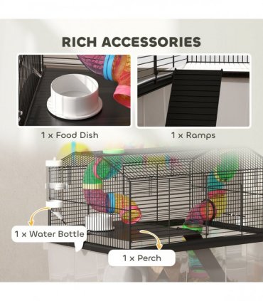 PawHut Hamster Cage with 31cm Deep Tray, Tube System, 58 x 43 x 57cm
