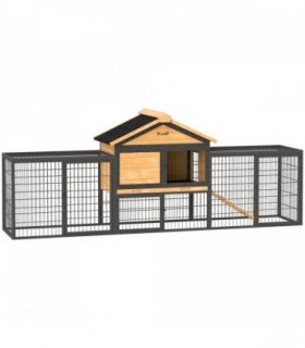 PawHut Rabbit Hutch Outdoor with Steel Run Removable Plastic Tray Natural