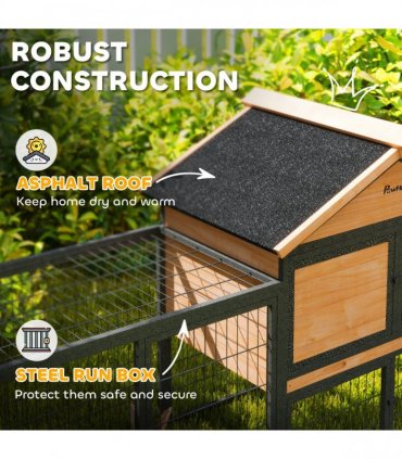 PawHut Rabbit Hutch Outdoor with Steel Run Removable Plastic Tray Natural