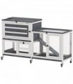 PawHut 2 Tier Rabbit Hutch with Run, Wheels, 2 Openable Top, 3 Plastic Trays