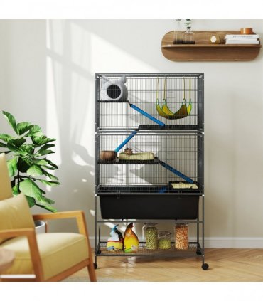 PawHut 5 Levels Rolling Small Animal Cage with Non Slip Cloth Covered Ramps